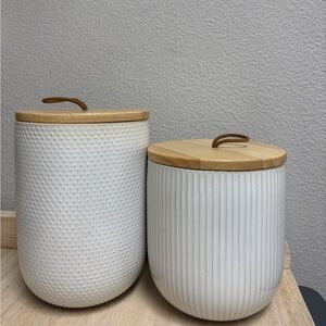West Elm Cream Textured Ceramic Canister Set of 2